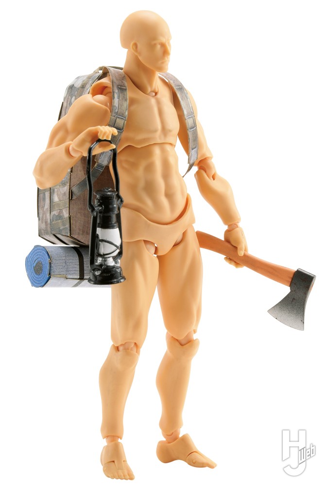 手斧とオイルランプを手に持ちバックパックを背負った男性フィギュアの画像