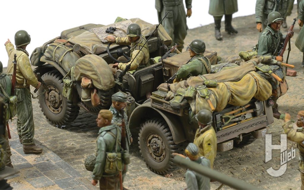 ミリタリーディオラマ「傀儡の帰還」の軍人が乗った軍用車をアップにした画像