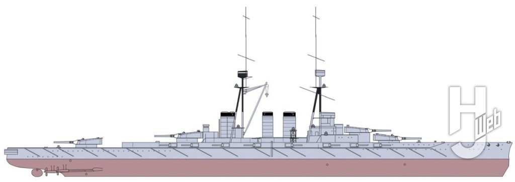 「日本海軍艦艇カラーガイド1 日本の戦艦12隻」掲載金剛型戦艦一番艦「金剛」の新造時イラスト図