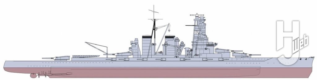 「日本海軍艦艇カラーガイド1 日本の戦艦12隻」掲載金剛型戦艦一番艦「金剛」の第二次改装時イラスト図