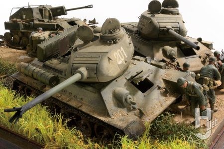 タミヤの定番キット「T-34/85」を使用して開戦当初に猛威を振るった朝鮮人民軍のT-34/85と米軍との戦い”を再現【ディオラマ作例】