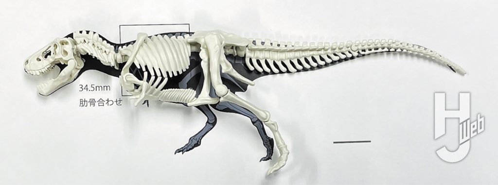 骨格図に「プラノサウルス　ティラノサウルス」素組み重ねた図
