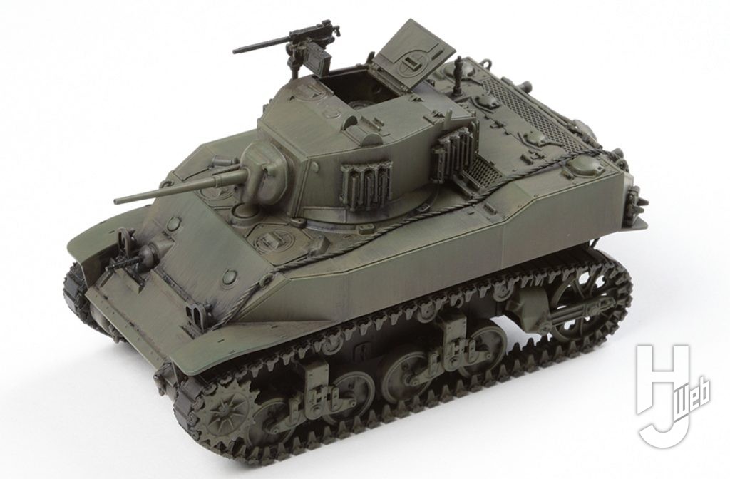 ぷらシバ製作「アメリカ軽戦車 M5A1 スチュアート」製作途中「カモフラージュオリーブグリーン［70.894］」塗装完了