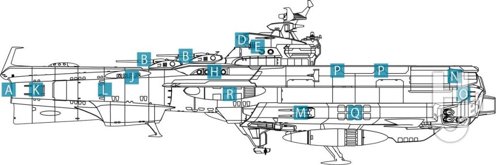 ヒュウガ級戦闘空母ヒュウガ線画左側面