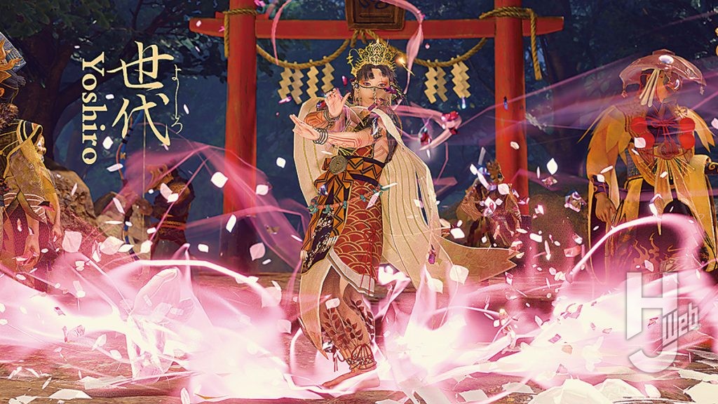 もうひとりの主人公である“ 巫女” の世代（よしろ）。神楽によって、異界の門と化した鳥居を浄め祓うことができる
