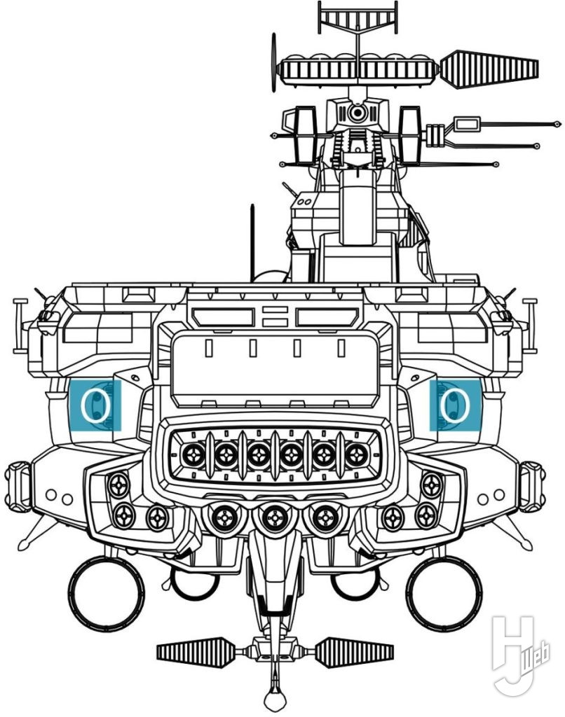 ヒュウガ級戦闘空母ヒュウガ線画背面