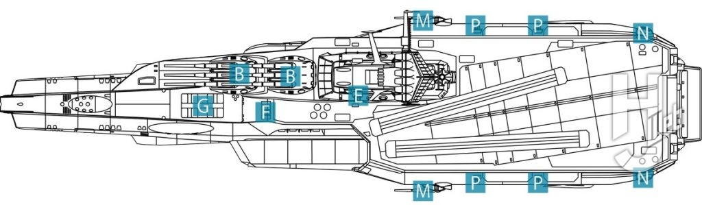 ヒュウガ級戦闘空母ヒュウガ線画上面