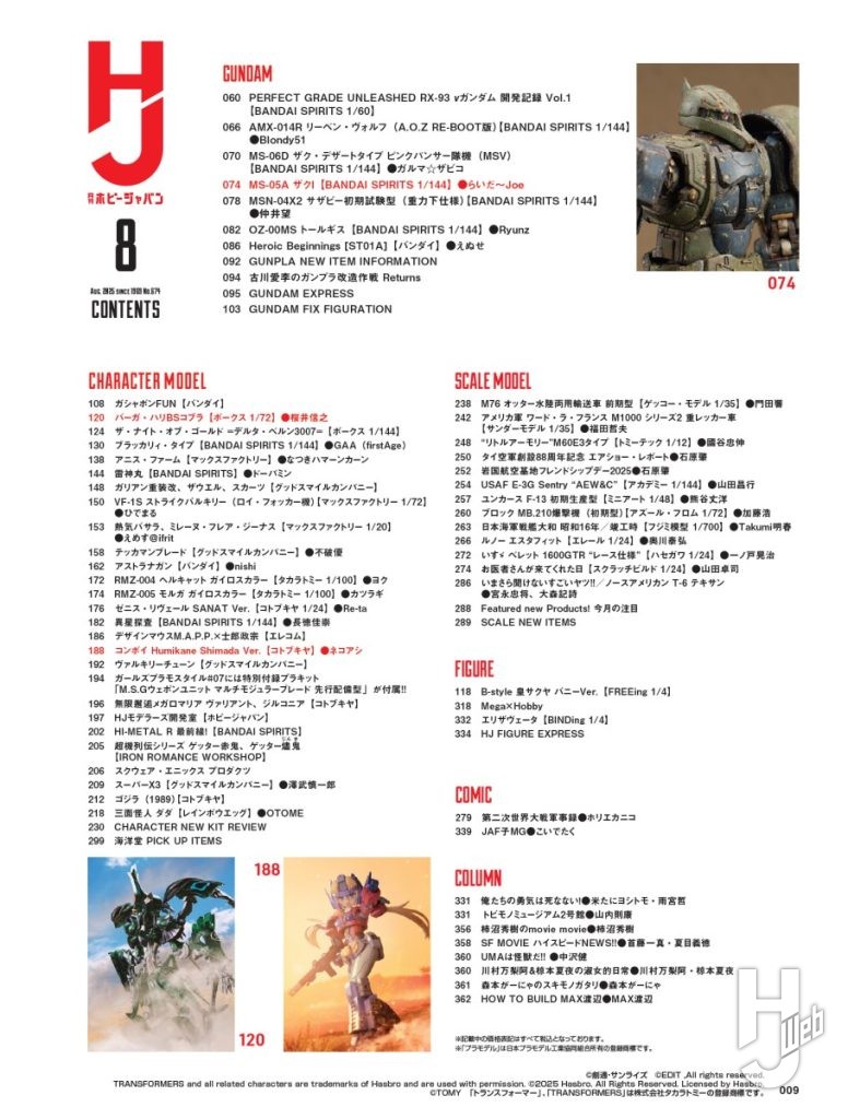 月刊ホビージャパン2508目次2