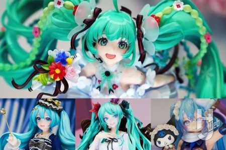 花束の中にいる「初音ミク JAPAN LIVE TOUR 2025 ~BLOOMING~」を初め「ワールドイズマイン 2024Ver.」「流星ア・ラ・モード Ver.」「雪ミク×クロミ」とさまざまな姿の「初音ミク」が集合!【スマイルフェス2025 東京】