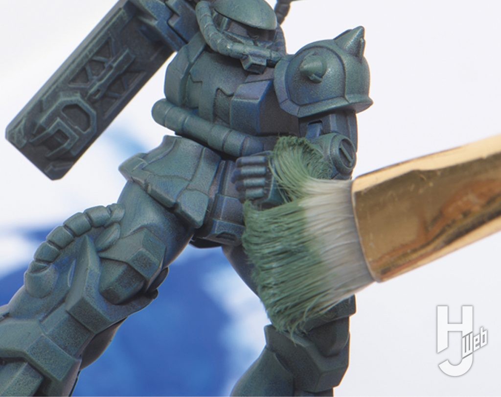 ガンダムアッセンブルキット作例「Zeon’s Rush」「TP-007A ザクII」グリーンドライブラシ