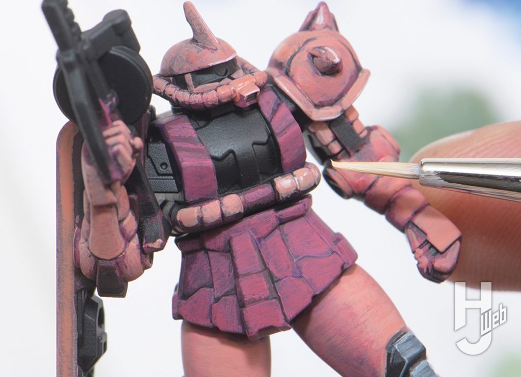 ガンダムアッセンブルキット作例「Zeon’s Rush」「TP-006 ザクII（シャア・アズナブル専用機）」シャアピンク塗装2