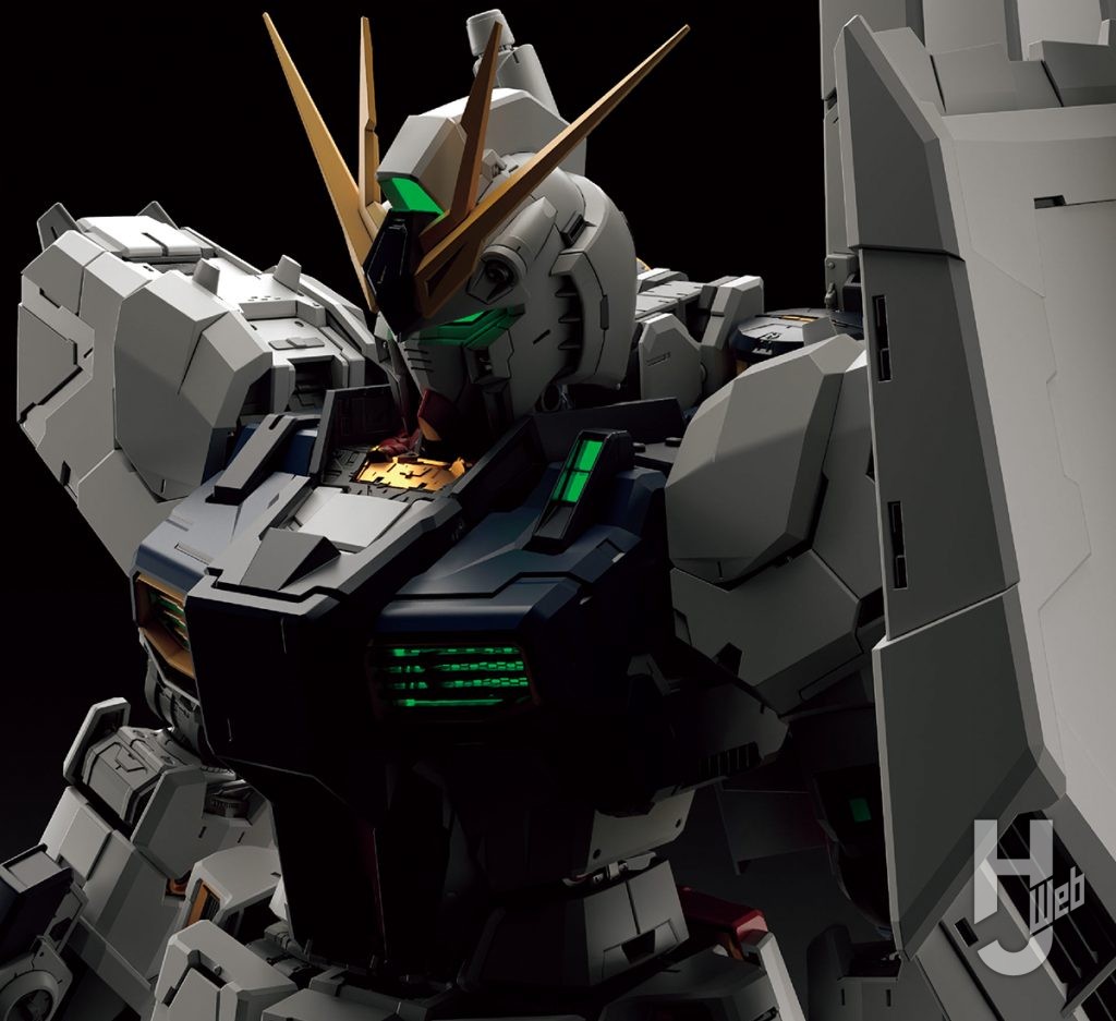 「PERFECT GRADE UNLEASHED νガンダム」LEDユニット組込み後発光状態頭部アップ