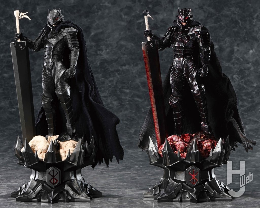 BUILD ART MASTERLINE「ベルセルク ガッツ 狂戦士の甲冑 “怒り”」の素組みと塗装見本の並び画像