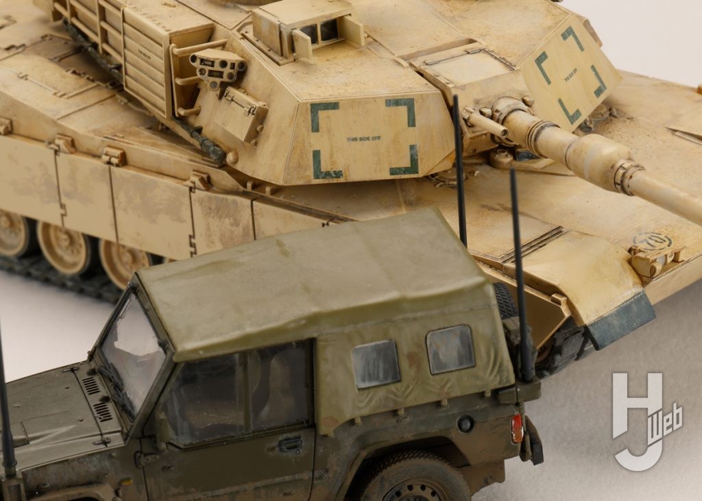 M1A2エイブラムスと新73式小型トラックのフィギュアのアップ画像