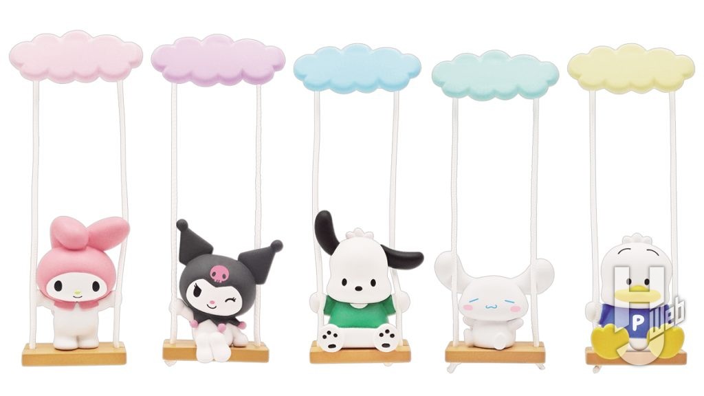 ブランコに乗るサンリオキャラクターズのフィギュアの画像