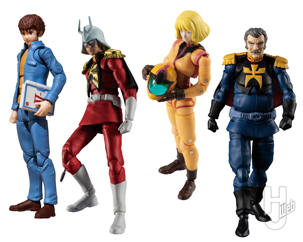 アムロ・レイとシャア・アズナブルとランバ・ラルとセイラ・マスの可動フィギュアの画像