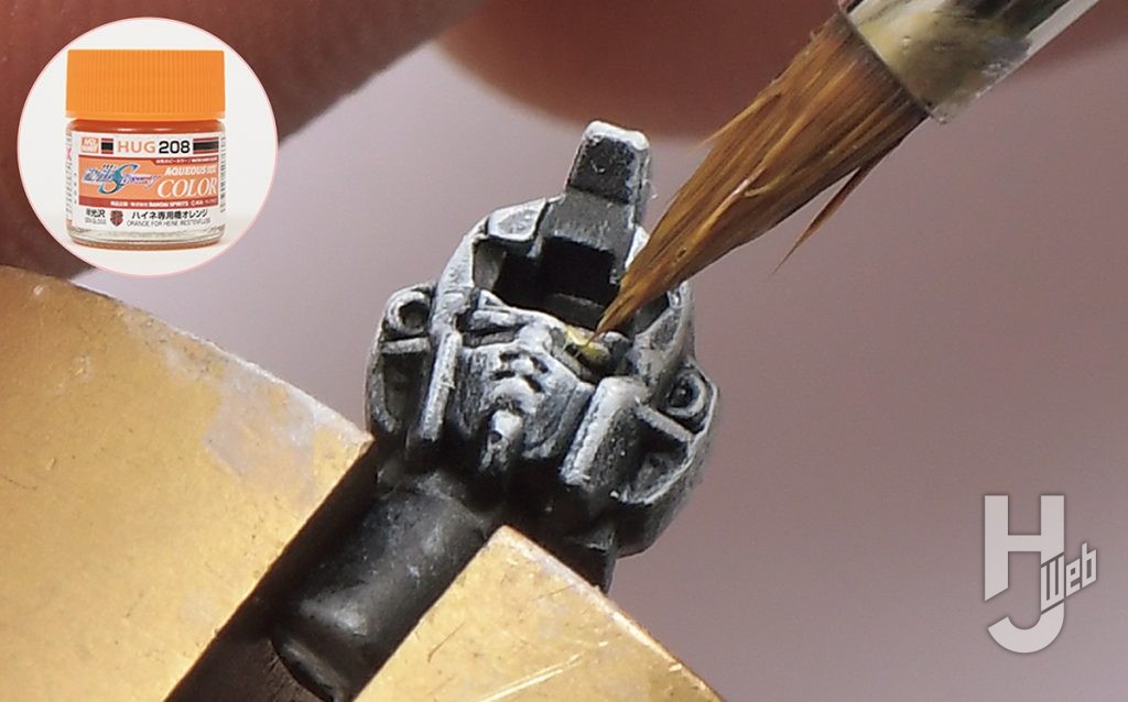 ぷらシバ製作ガンダムアッセンブル「ランチャーストライクガンダム」製作途中顔ツインアイの塗装