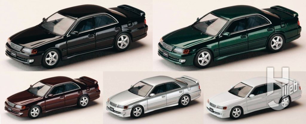 トヨタ チェイサー ツアラーV（JZX100）アーリーバージョン（1996）ブラック カスタマイズカラー、ダークグリーンマイカ、パープルカスタマイズカラー、シルバーメタリック、スーパーホワイトII
