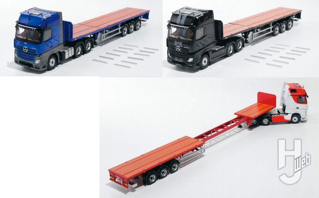 Mercedes-Benz ACTROS ギガスペース 6x2 セミトラクター＆スケーラブルトレーラー（左ハンドル） ブルー、レッド/ホワイト、ブラック
