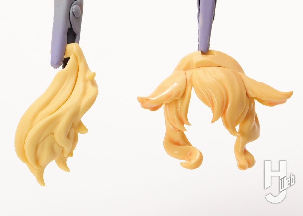 女看守ルイーザのプラモデルのヘアパーツの塗装前と塗装後の比較画像