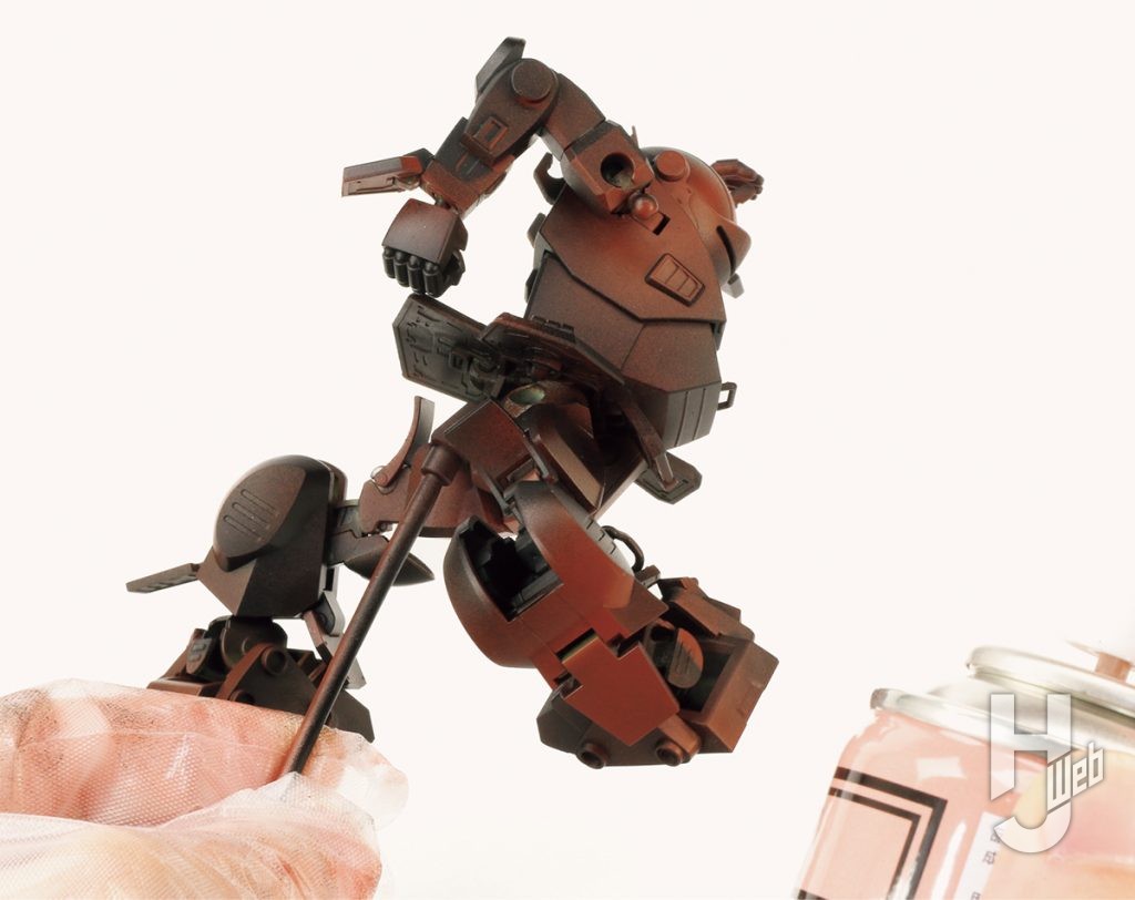 けんたろう製作「HG スコープドッグ」製作途中黒とオキサイドレッドサーフェイサーを吹く