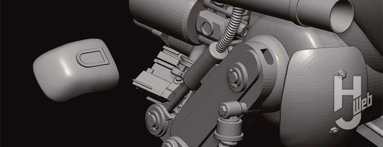 ARTPLA マシーネンクリーガー 陸戦ガンスの開発CGのレンダリングの股関節部のアップ画像