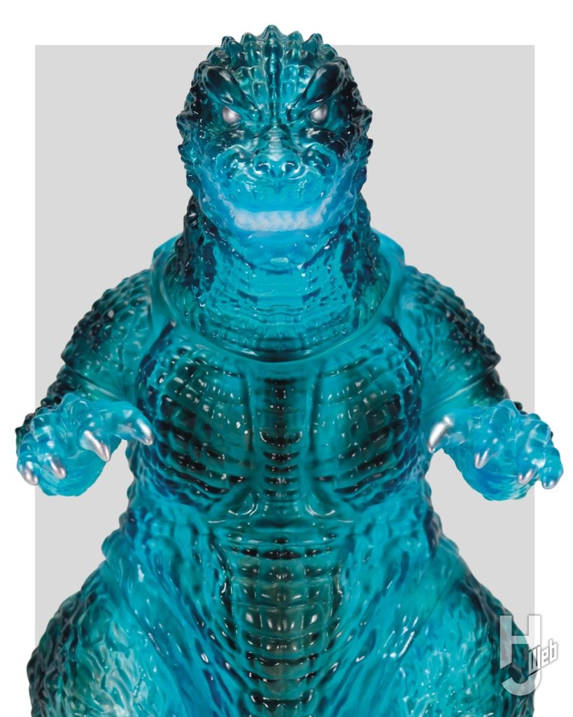 ゴジラのクリアカラー版ソフビフィギュアの正面のアップ画像