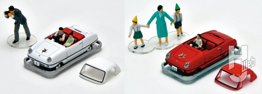 こどもの国×TLV ダットサン ベビイ 6号車(白)フィギュア付き、こどもの国×TLV ダットサン ベビイレストア車(赤)フィギュア付き