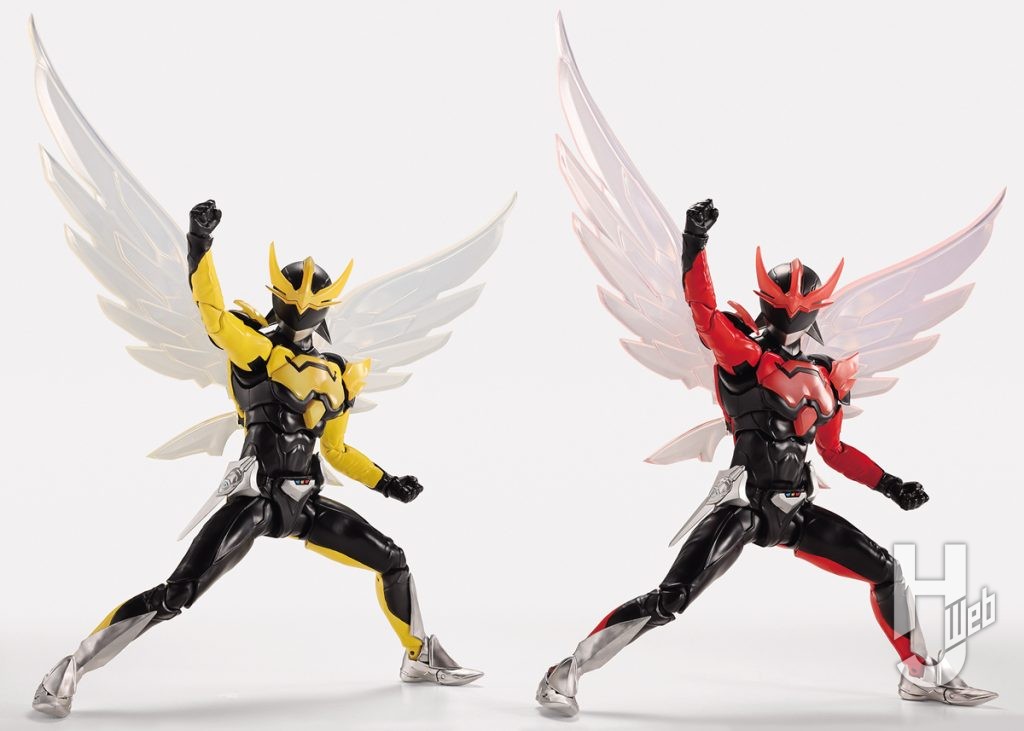 イエローとレッドのウイングマンの可動フィギュアの画像