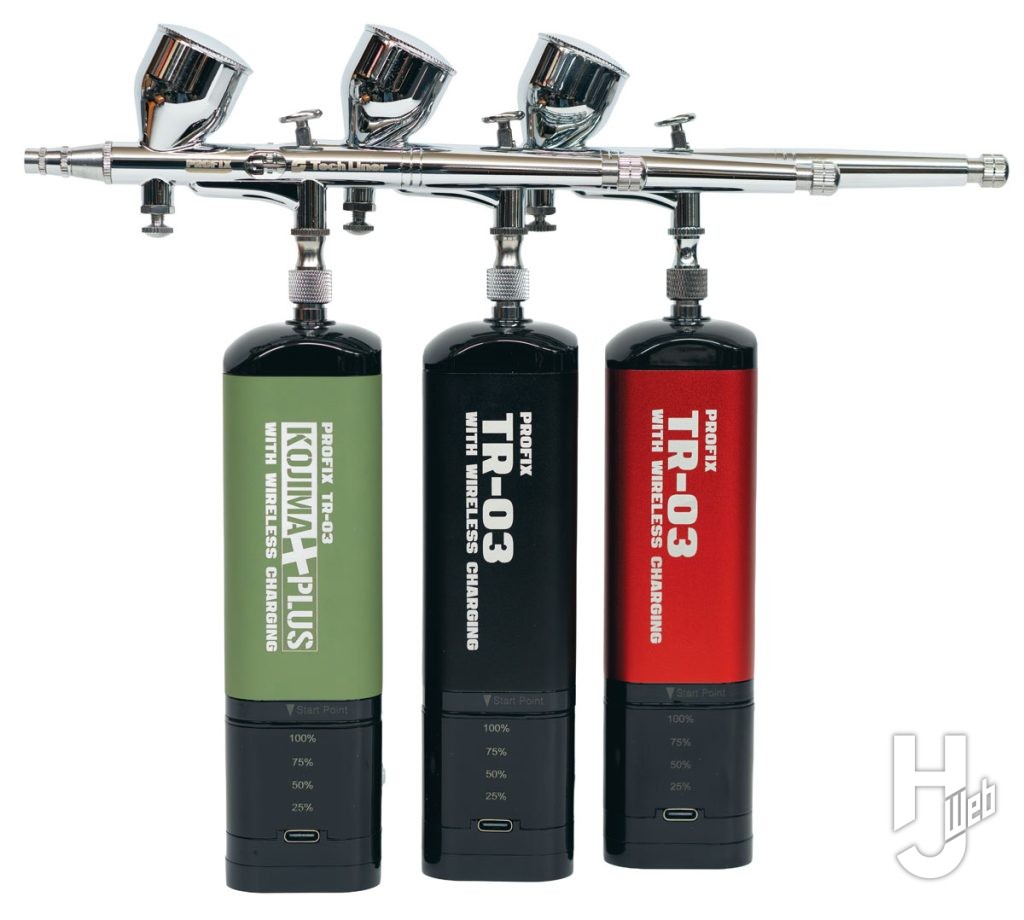 PROFIX Tech Liner ワイヤレス充電対応 充電式エアブラシセット TR-03 オリーブカラー、ブラック、レッド
