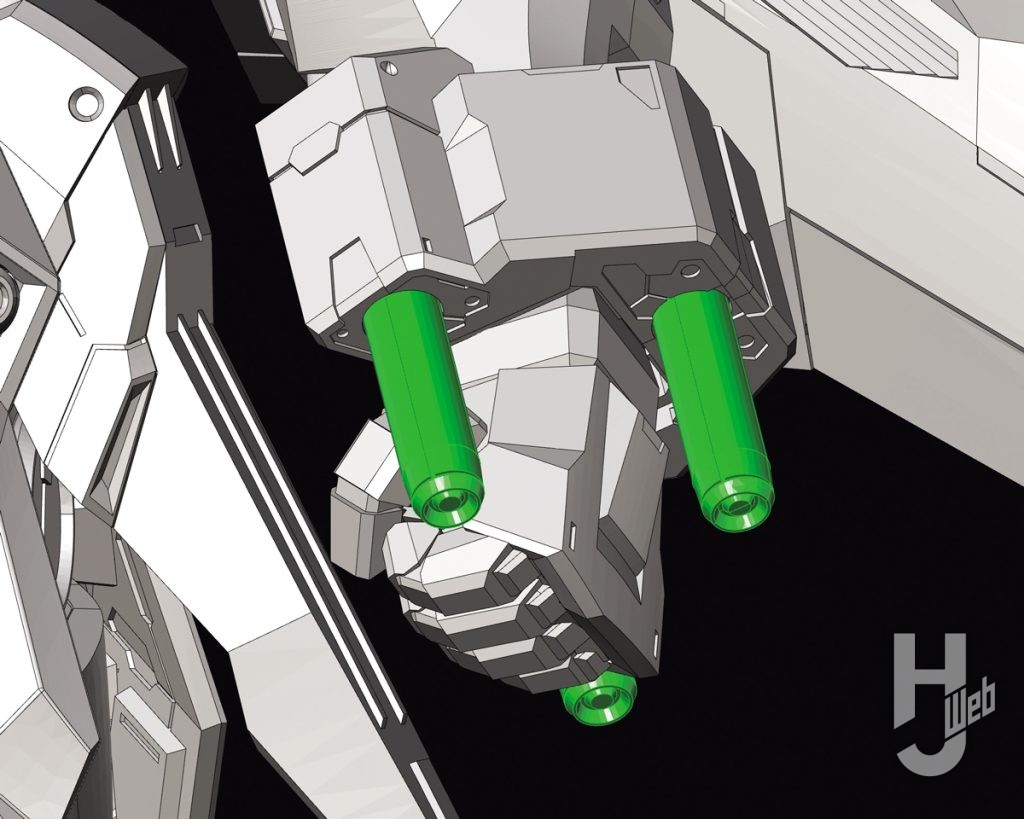 ヴァイスリッターの可動フィギュアの左腕の3連ビームキャノンの画像