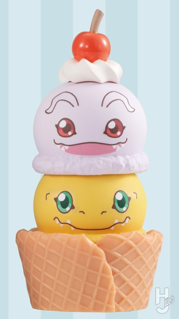 アイスモチーフのデジモンのフィギュアのワッフルコーン台座の画像