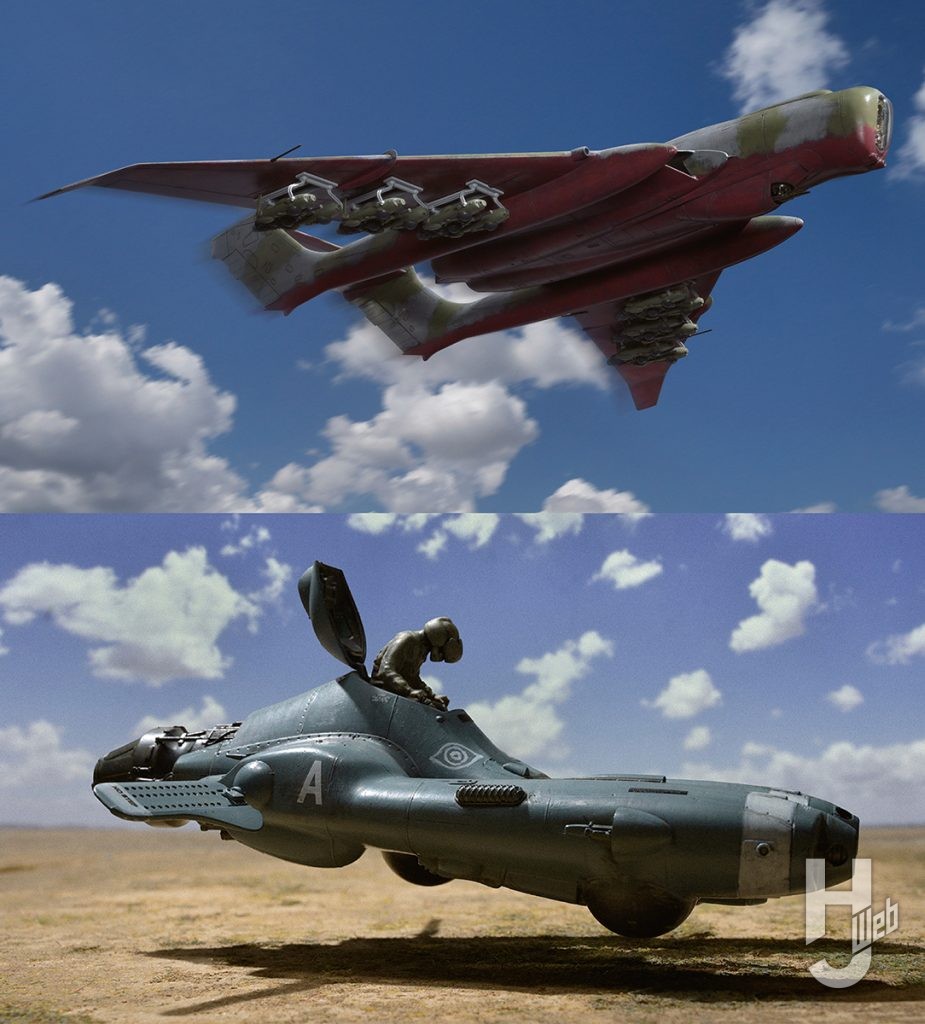 MAX渡辺製作「傭兵軍 巨大輸送機 マンタレイ」と横山宏製作「傭兵軍 反重力装甲戦闘機 G EGG」の特撮