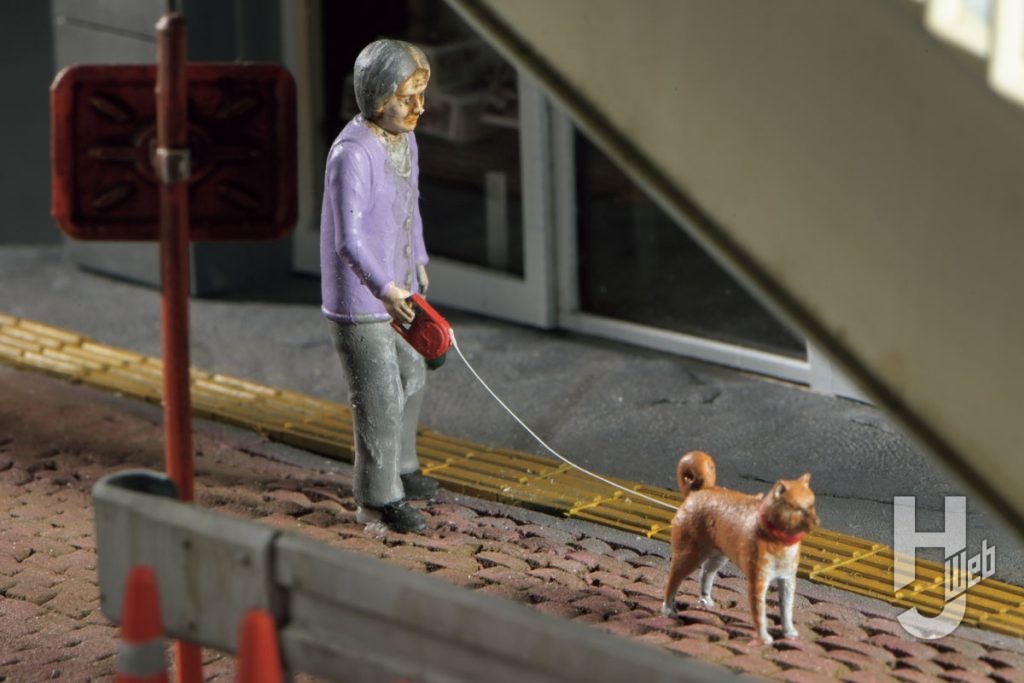 犬の散歩中のおばさん
