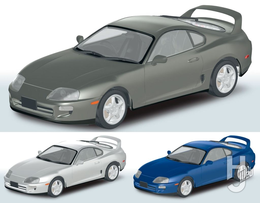 JZA80 スープラ 1996 グレイッシュグリーンマイカメタリック、スーパーホワイトII、ブルーマイカメタリック