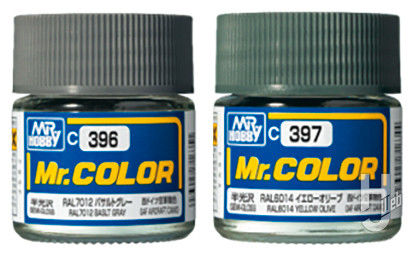 Mr.カラー RAL7012 バサルトグレー、RAL6014 イエローオリーブ