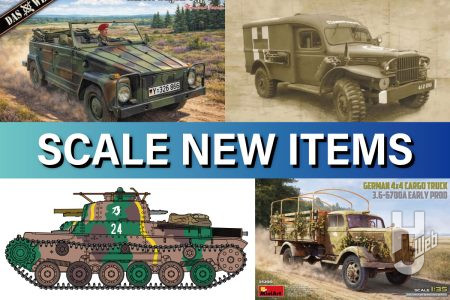 クーリエワーゲンタイプ181“スタンダードバージョン”、陸上自衛隊 61式戦車、ドイツ製 3トン 4×4 貨物トラック 3.6-6700A 初期型などのスケール新商品を紹介
